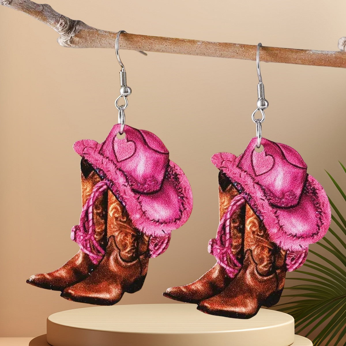 Wholesale Western Cowboy Hat Horseshoe Flower Pendant Earrings Bohemian Acrylic Double Sided Earrings Fashion Party Gift