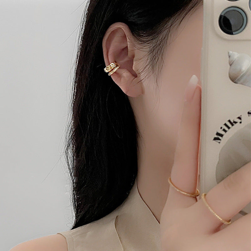 Wholesale Lingge Double-layer High-quality Zircon Square Double-layer Ear Clip