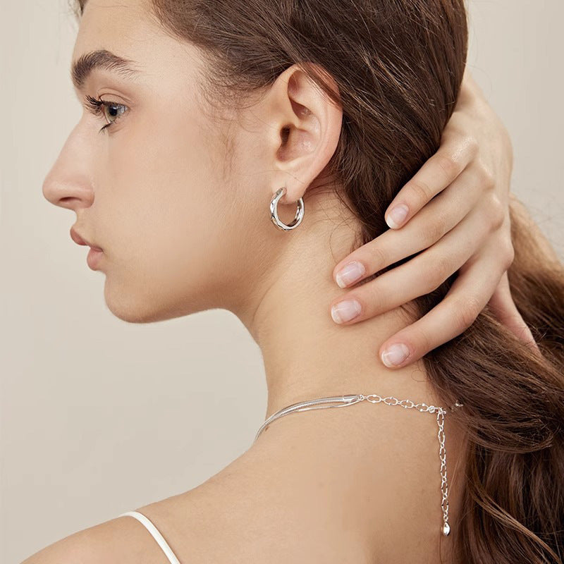 Wholesale s925 sterling silver vintage flowing hoop earrings