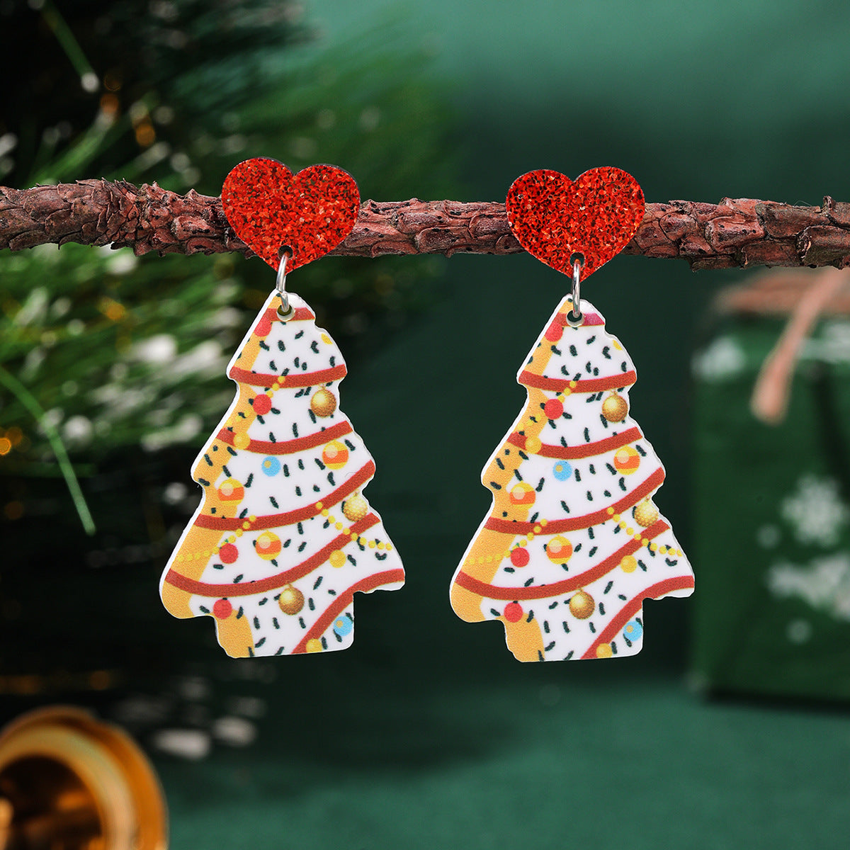 Wholesale Christmas tree earrings love acrylic Christmas ladies earrings