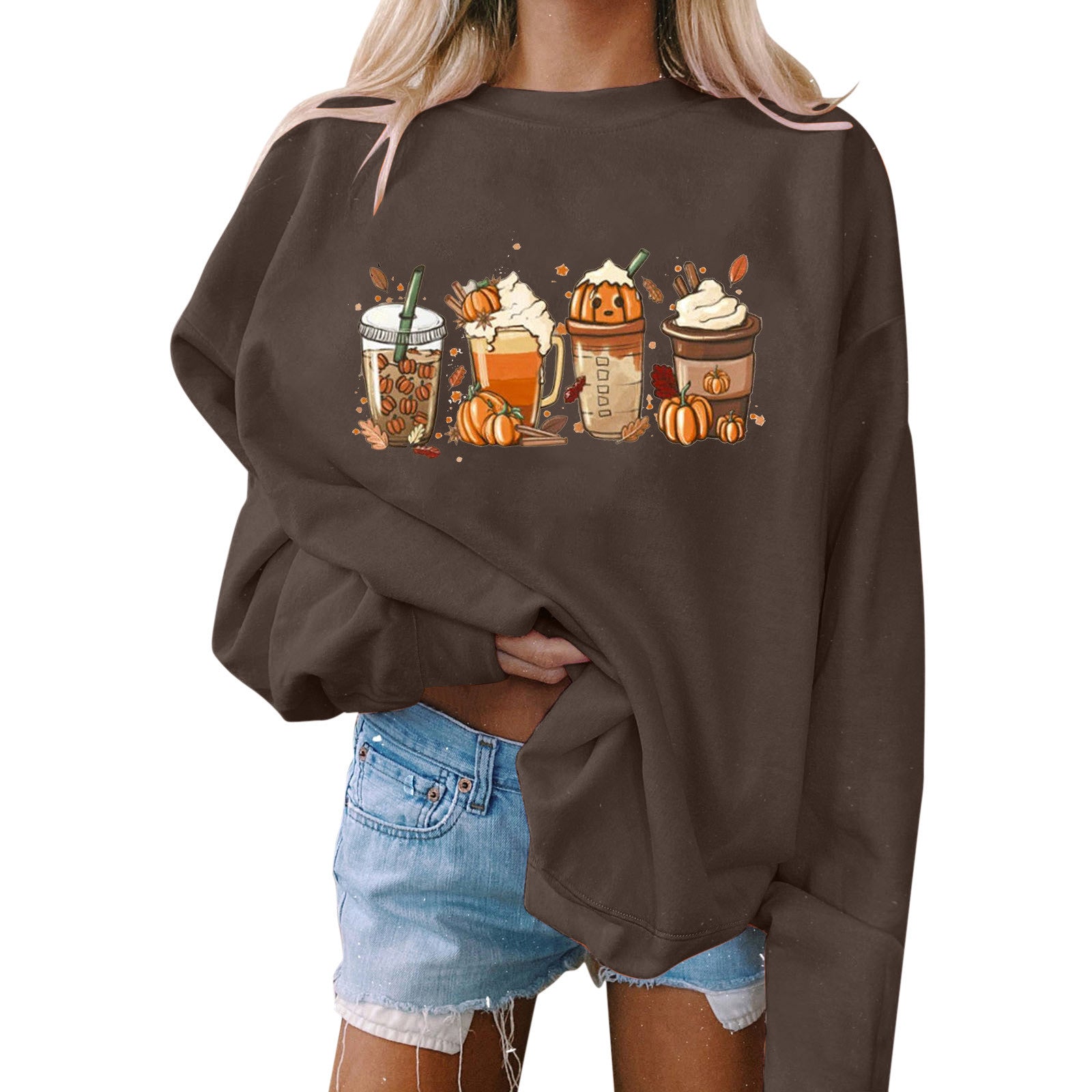 Wholesale Halloween Women's Leisure Printing Polyester Fiber Round Neck Loose Fitting Long Sleeved Hoodie Top