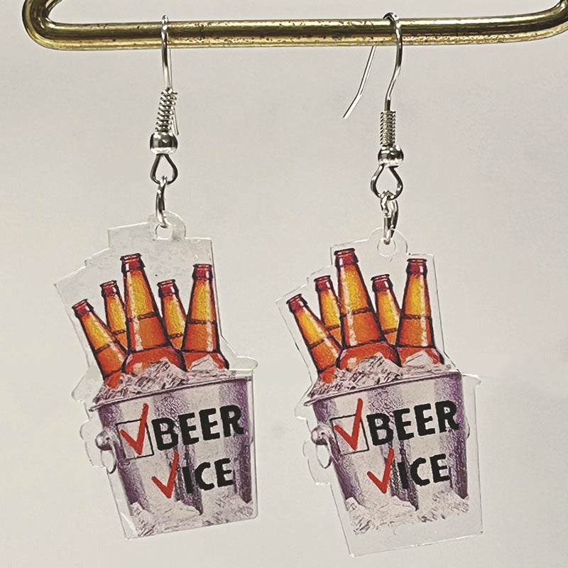 Wholesale Retro Fun Cute Ice Beer Transparent Water Drop Earrings