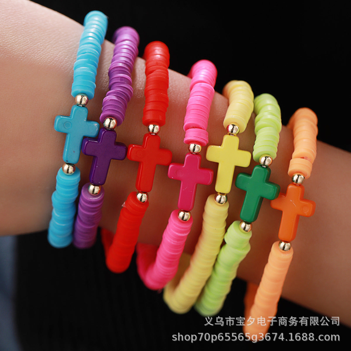 Wholesale Bohemian-style colorful polymer clay cross Clay Bead bracelet