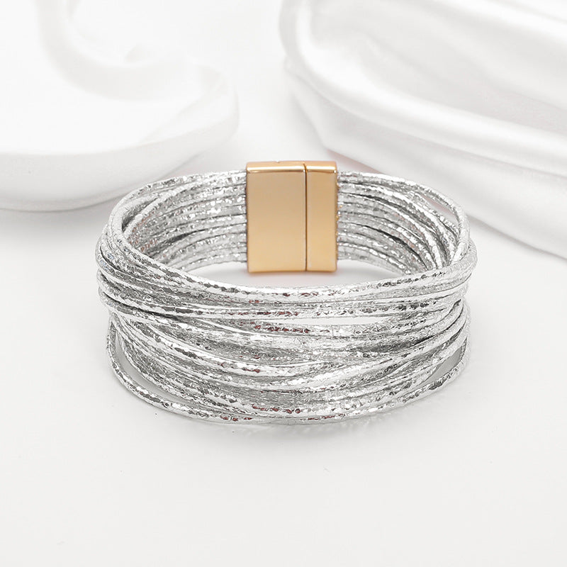 Wholesale Bohemian Imitation Gold Wire Magnetic Clasp Leather Bracelet