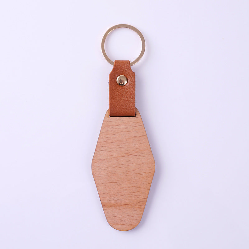 Wholesale Blank DIY Wood Sign Leather Wooden Keychain