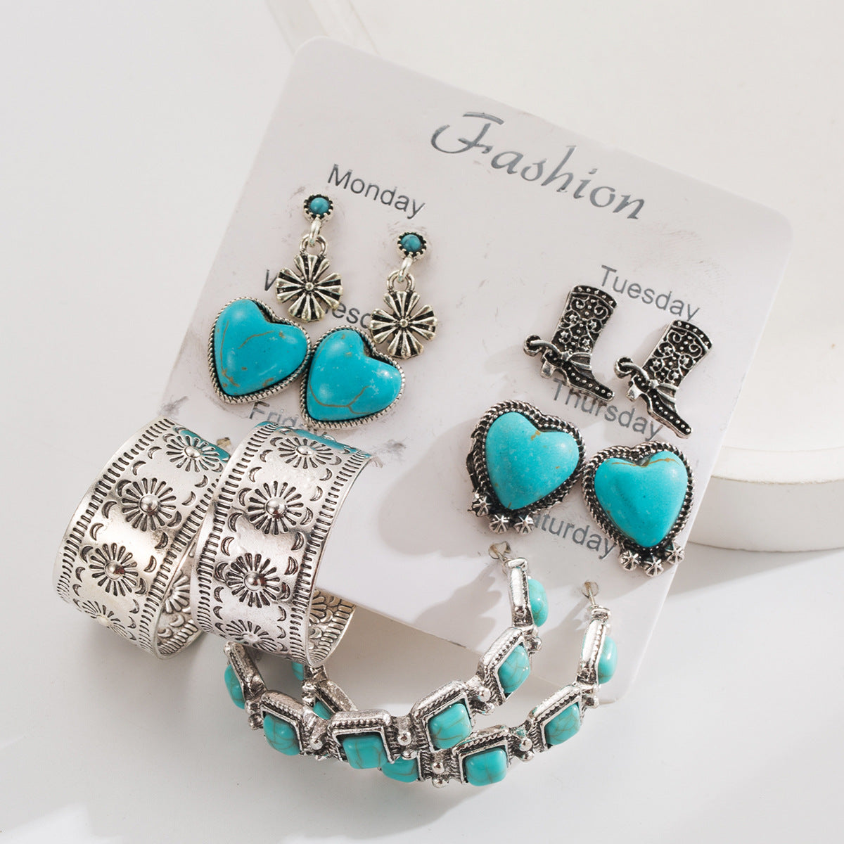 Wholesale  Turquoise Earrings Set Western Style Love Shoes Boots Cross Earrings