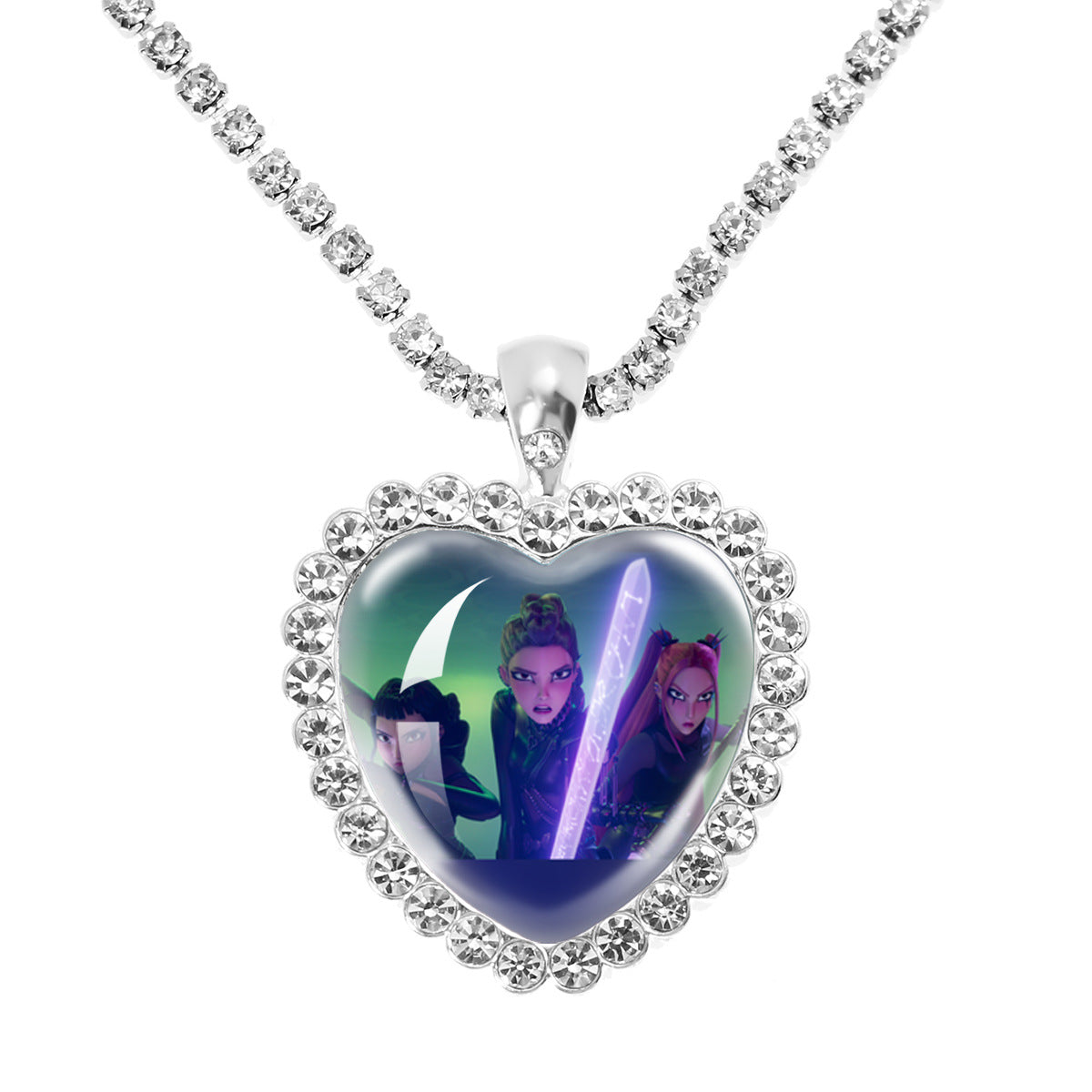 Wholesale Purple Cartoon Girl Time Gem Peach Heart Water Diamond Necklace OLY Exclusive