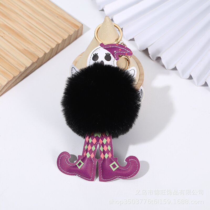 Wholesale Halloween Leather Skull Hair Ball Keychain