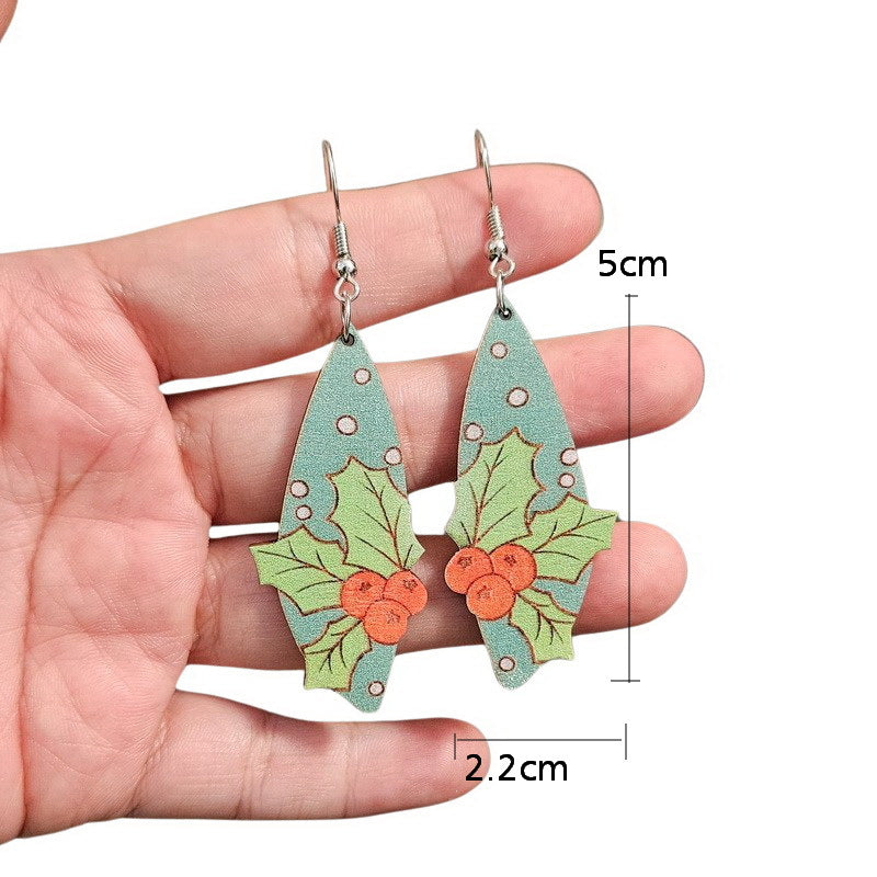 Wholesale Christmas Wooden Bird Santa Claus Tree Flowers Candle Snowman Earrings