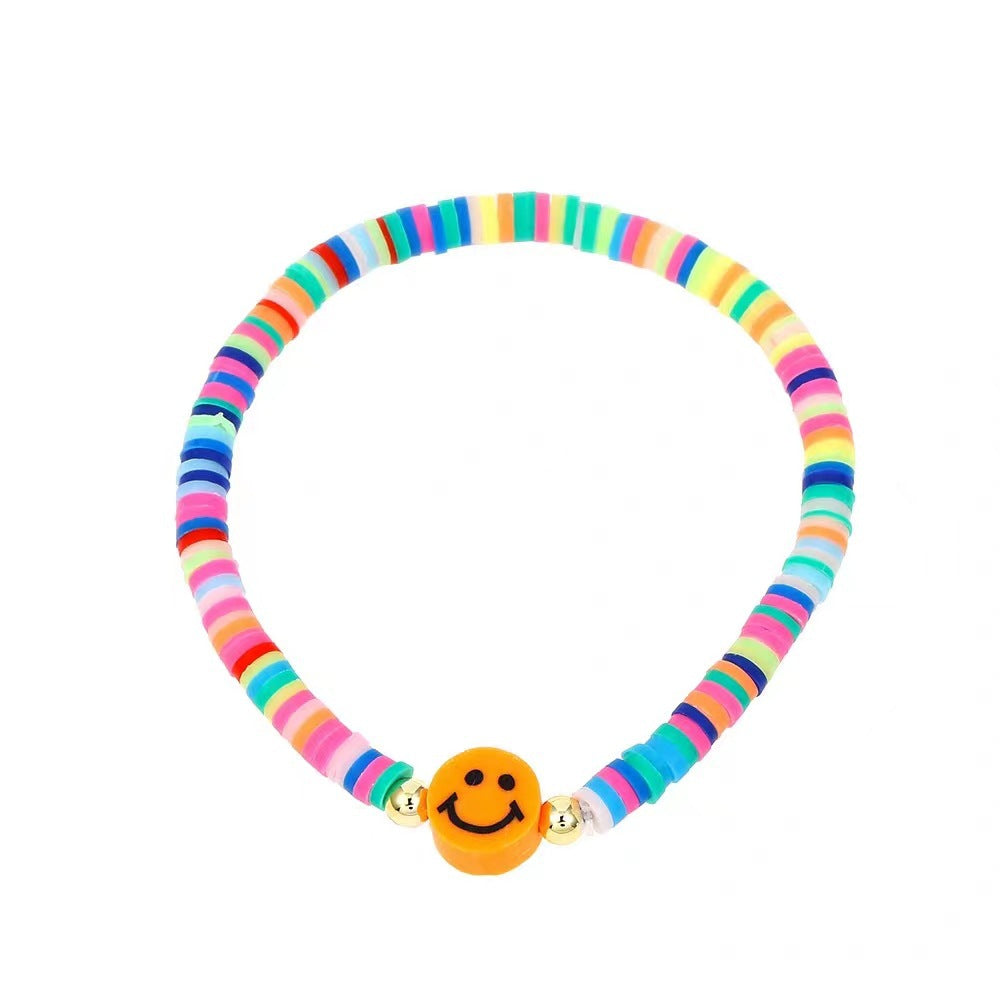 Wholesale niche design handmade soft y rainbow smiley bracelet