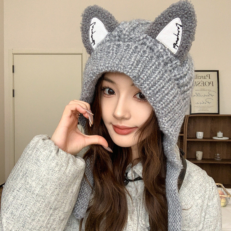 Wholesale Pointy Ear Knit Warm Ear Protector Winter Wind Chill Pullover Ski Cycling Hat