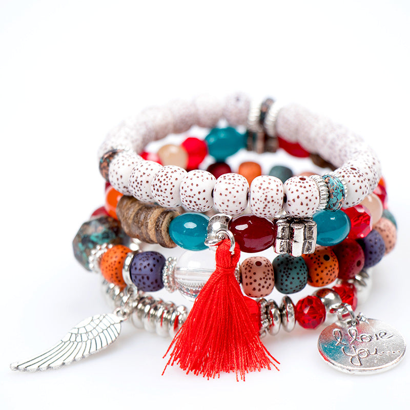 Wholesale Bohemian Multi layered Creative Tassel Bodhi Wings Love Fashion Bracelet