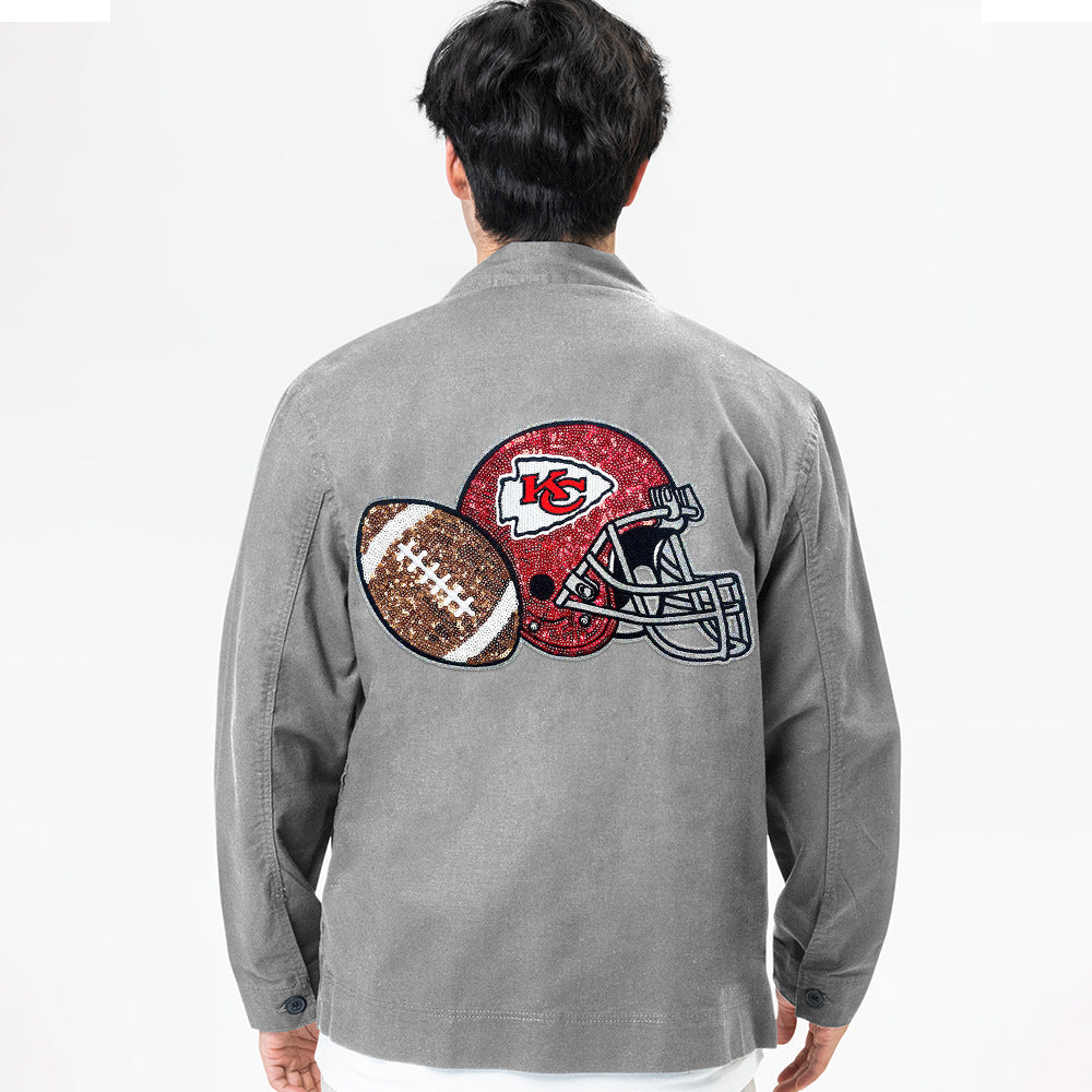 Wholesale Football Helmet Embroidered Patch Sequined Sparkle Design Iron On Adhesive Backing Large Size DIY Fashion Accessory For Hats Shoes DIY Patches