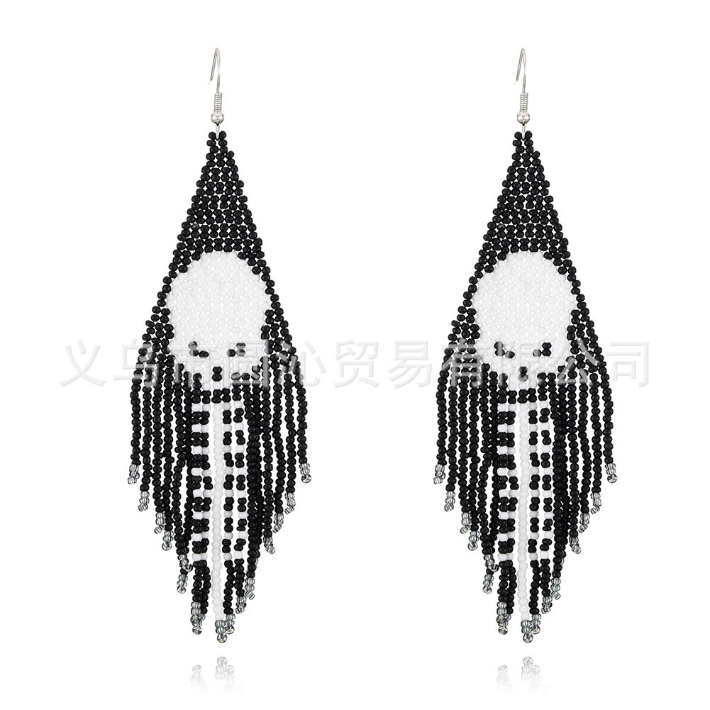 Wholesale Halloween Creative Skull Ghost Handmade Rice Bead Tassel Earrings