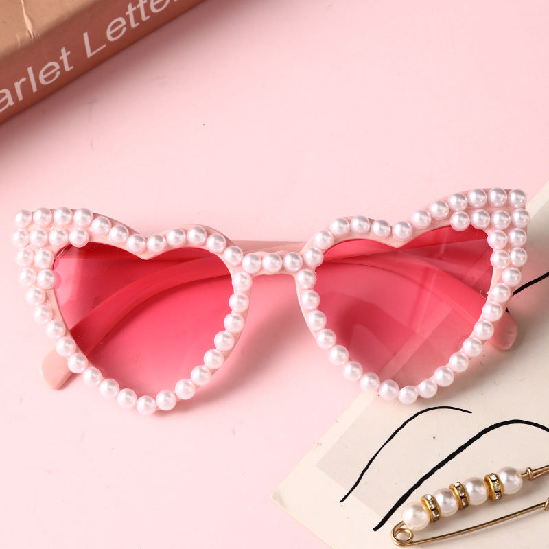 Wholesale Handmade Point Pearl Love Sunglasses Party Sunglasses Women's Fashion Heart Glasses Valentine's Day Gift