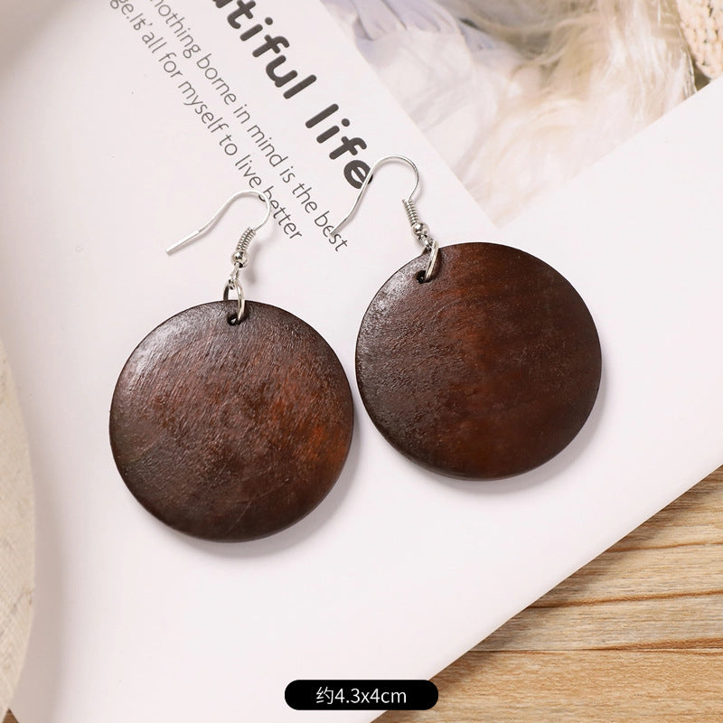 Wholesale Retro wooden exaggerated earrings Chinese ethnic style