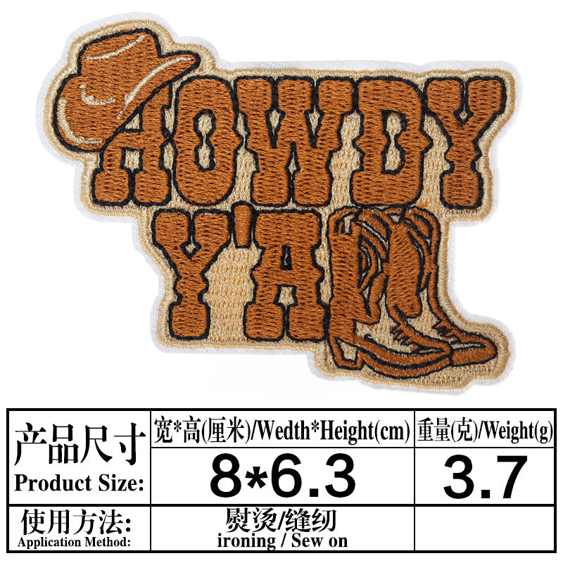 Wholesale Cartoon cloth patch western cowboy hat computer embroidery cloth patch