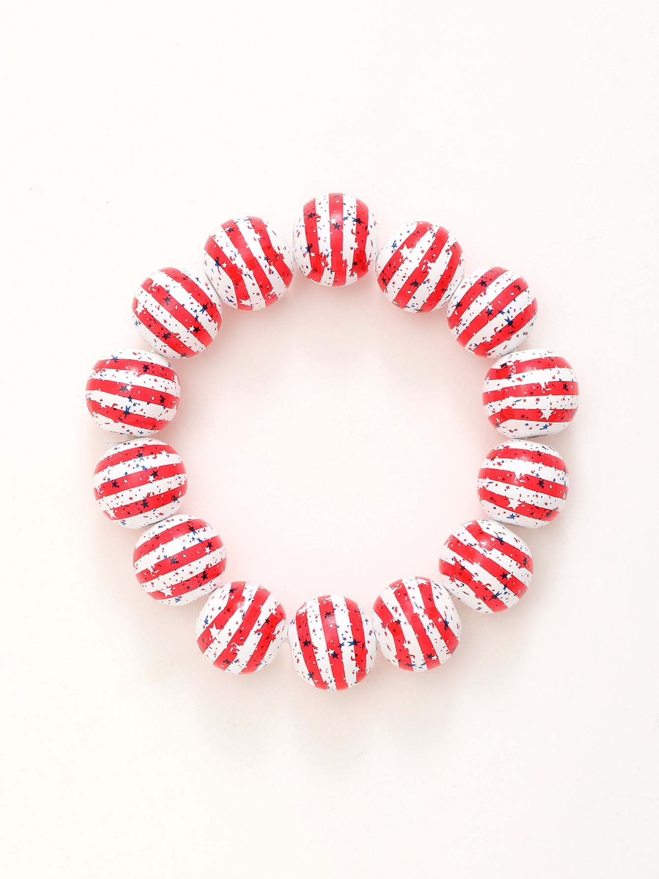Wholesale American Independence Day Stars and Stripes Bright Color Wooden Beaded Bracelet