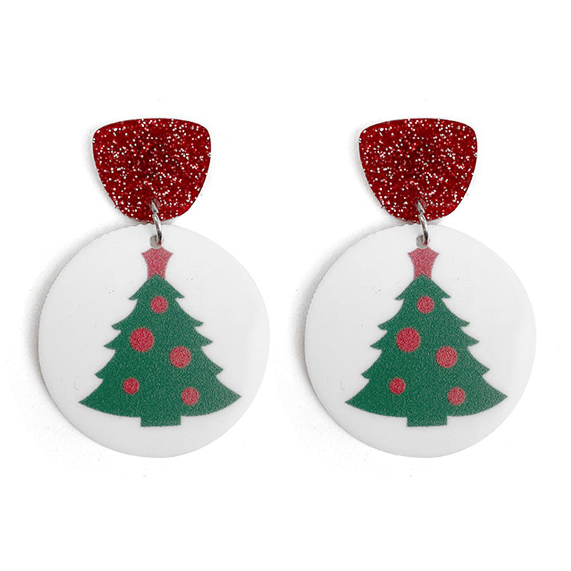 Wholesale Christmas Glitter Acrylic Snowman Christmas Tree Earrings