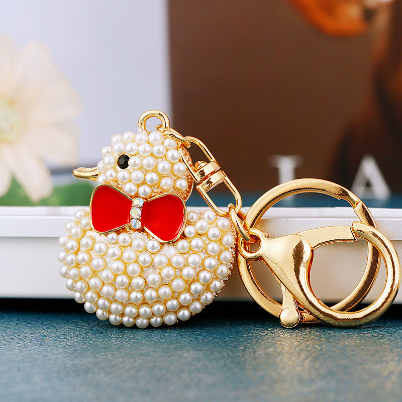Wholesale Creative rhinestone cute yellow duck keychain