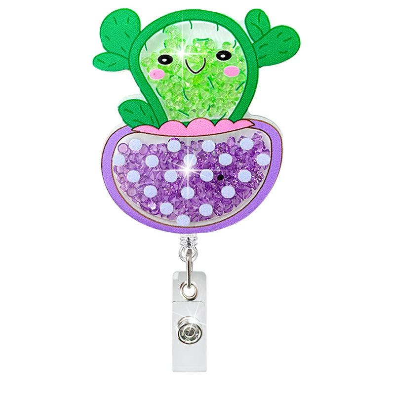 Wholesale Badge Reels Cactus Acrylic Quicksand Retractable Keychain