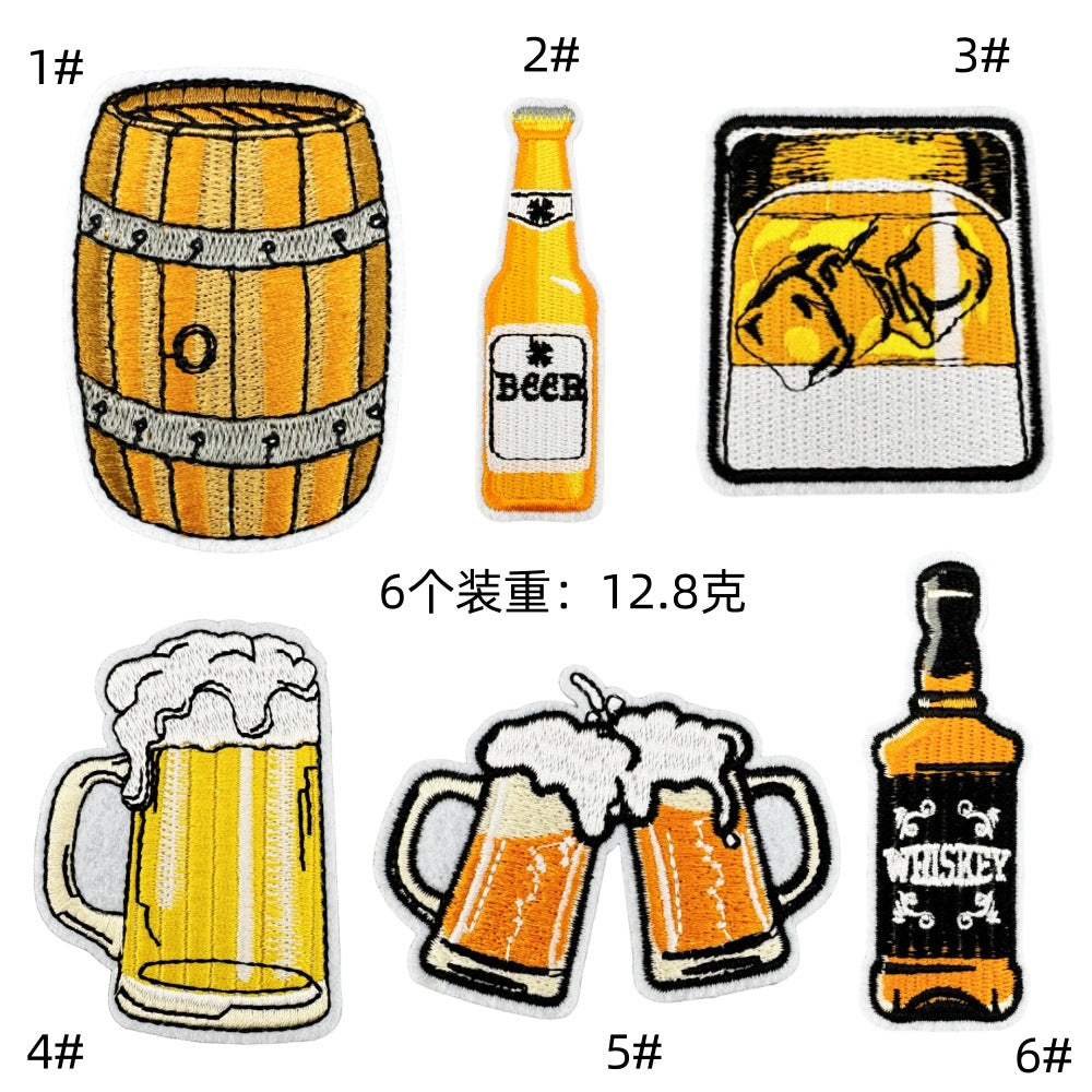 Wholesale Stylish Embroidered Cartoon Beer Patch With Heat Adhesive Backing For Clothing Decoration DIY Craft Resale