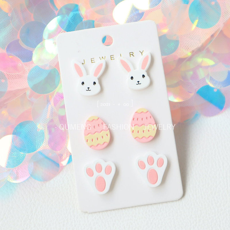 Wholesale Easter Cute Rabbit Easter Egg Sweet Cartoon Acrylic Earrings Set