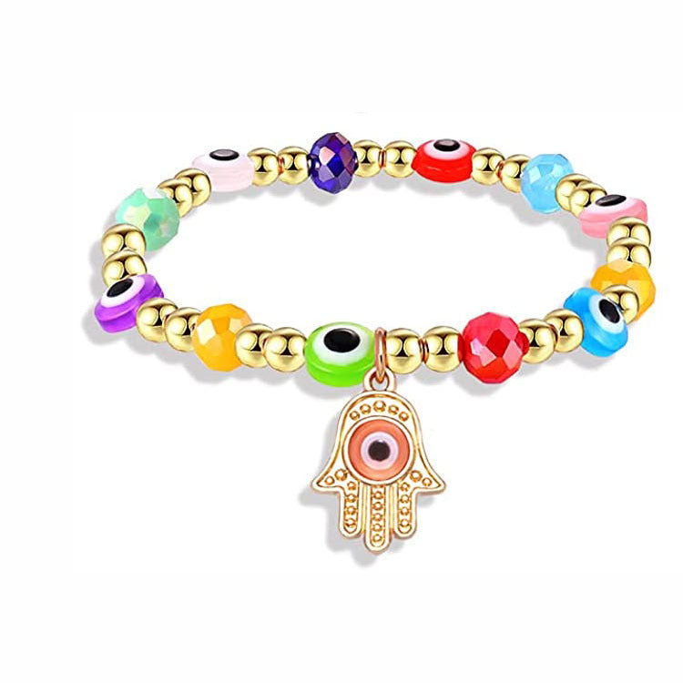 Wholesale 2PCS Colorful Demon Eye Palm Crystal Alloy Bracelet