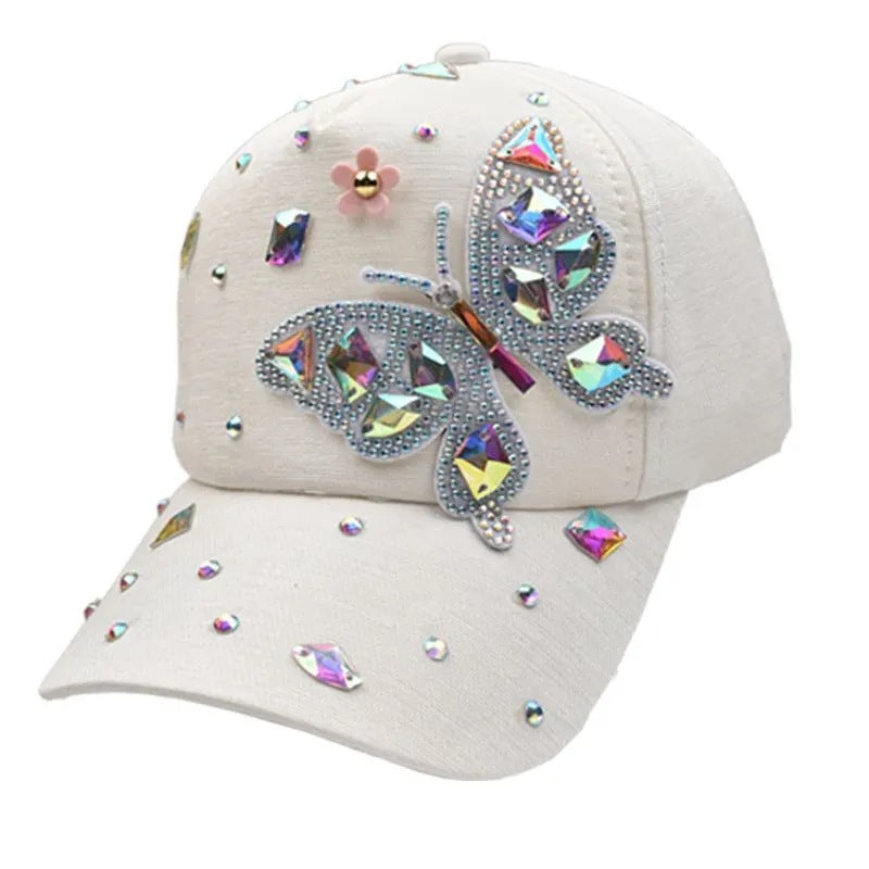Wholesale Versatile Rhinestone Butterfly Sunscreen Baseball Cap