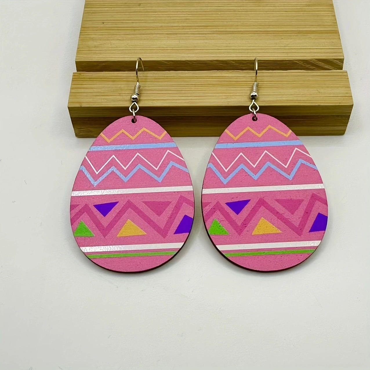 Wholesale Easter Flower Basket Rabbit Printed Easter Egg Earrings