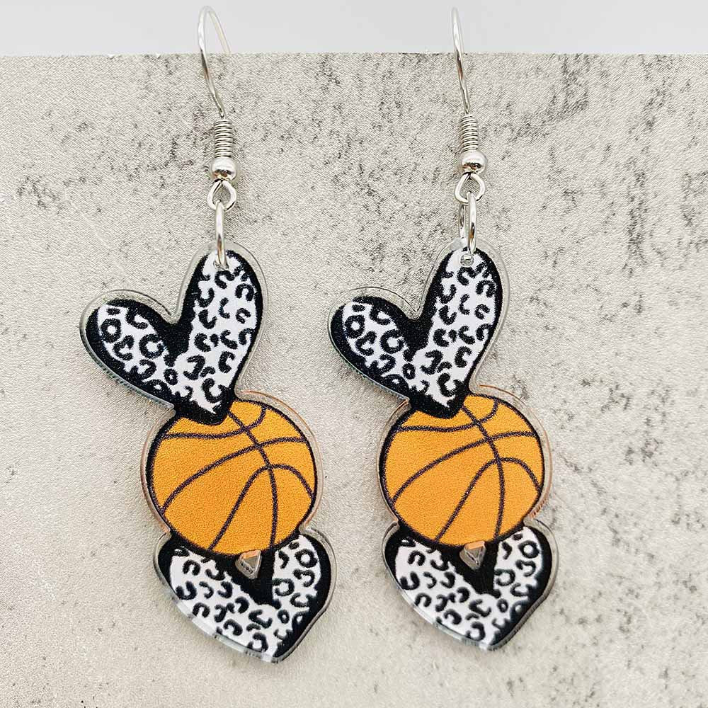 Wholesale Love Leopard Pattern Baseball Football Basketball Printed Acrylic Earrings