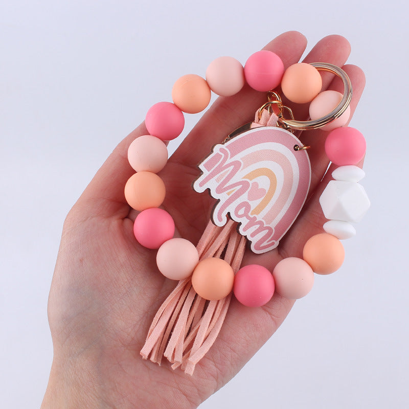 Wholesale Mother's Day Leopard Print Silicone Bead Bracelet Keychain