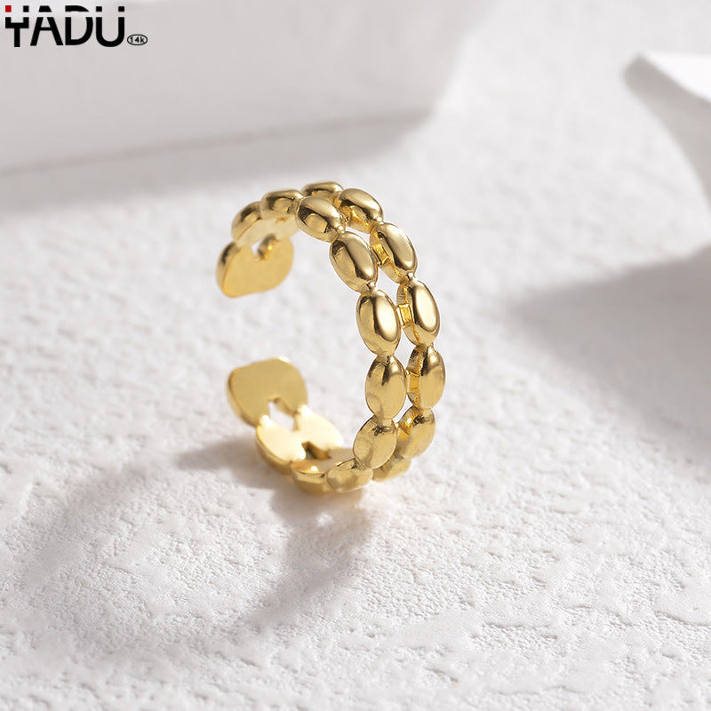 Wholesale French Vintage Irregular Pearl Ring For Women Stainless Steel Hollow Adjustable Chic Jewelry Accessory