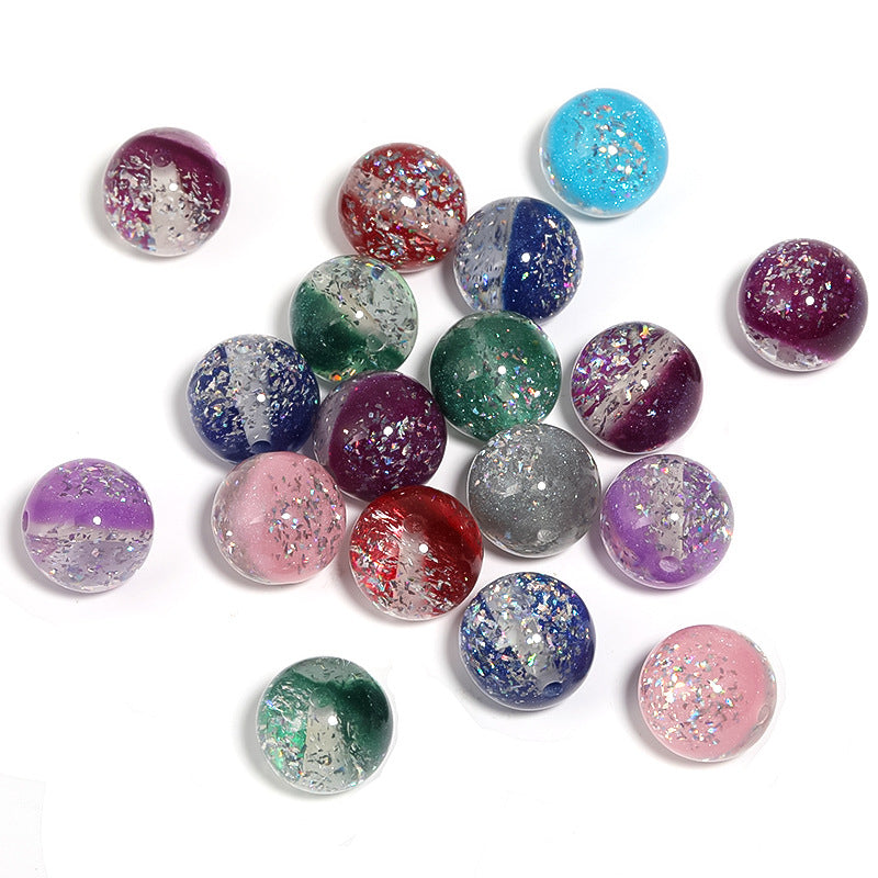 Wholesale 50pcs Acrylic Fine Glitter Transparent Double Layer Crystal Ball Beaded DIY Beads