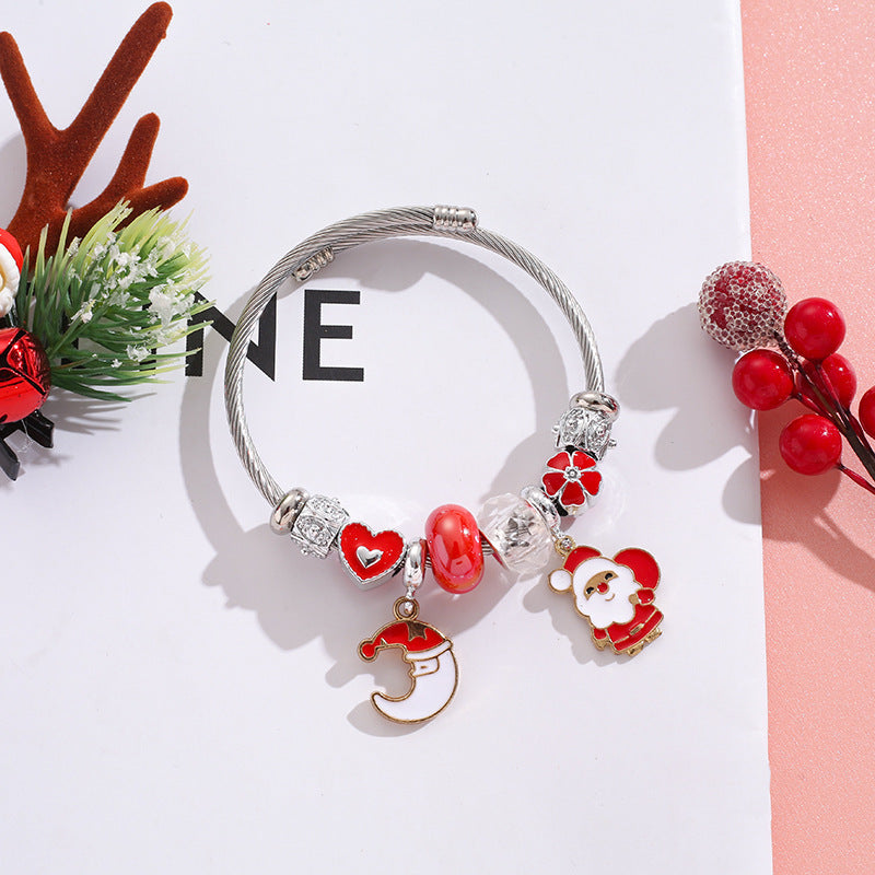 Wholesale Stainless Steel Christmas Tree Elk Snowflake Alloy Charm Beaded Bracelet
