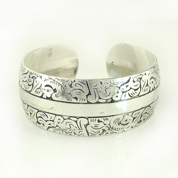 Wholesale Ancient silver open bracelet for women retro Bohemian ethnic style carved pattern elephant wide Bracelet jewelry