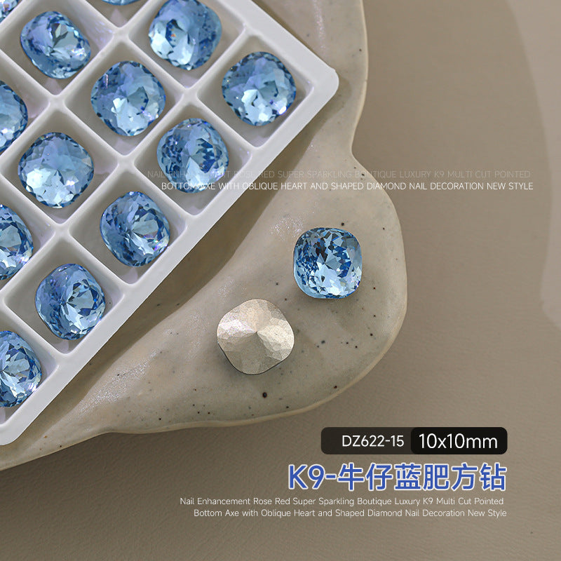 Wholesale flash pointed bottom drill magic fat square drill crystal drill ice through nail art decorative drill