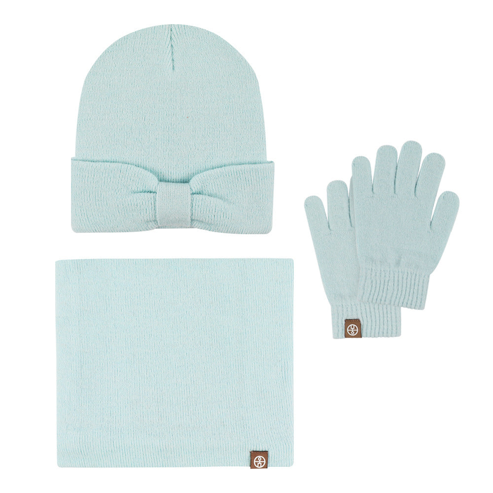 Wholesale Children's Hat Bow Baby Hat Scarf Gloves Set