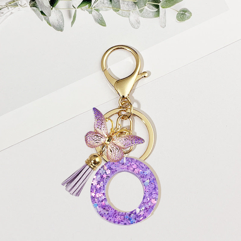 Wholesale Pink sequined butterfly 26 letter Sequin Keychain