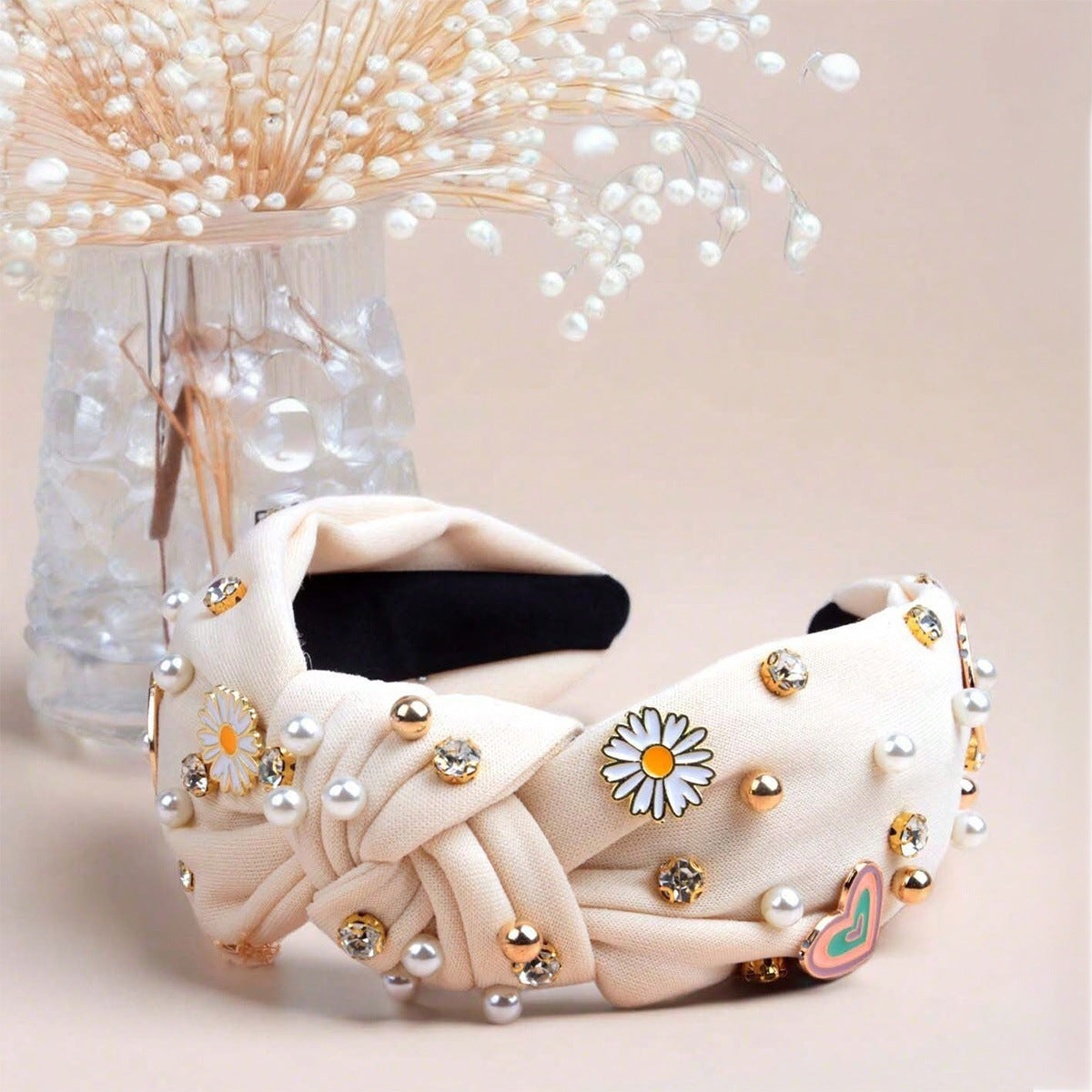 Wholesale new headband women's pearl knotted fabric headband fashion simple temperament headband hair accessories