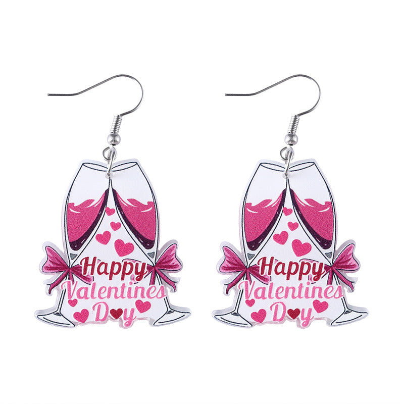 Wholesale Valentine' s Day Pink Champagne Glass Acrylic Earrings