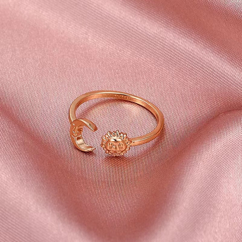 Wholesale Sun and Moon Tonghui Stacked  Diamond  Open Copper Rings Necklaces Jewelry Set