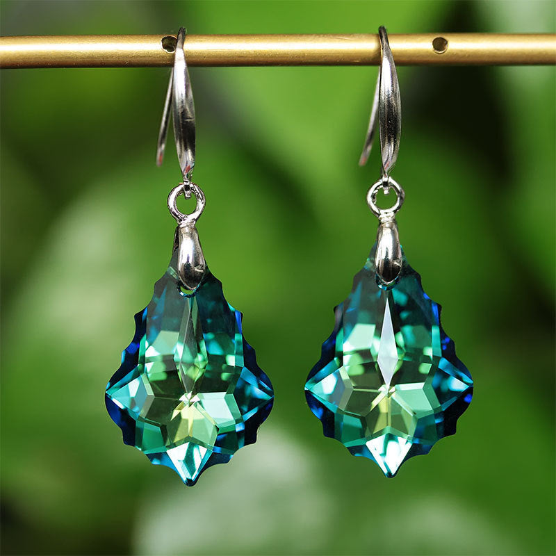 Wholesale Fashion Baroque Leaf Silver Plated Needle Austrian Crystal Tourmaline Maple Leaf Earrings