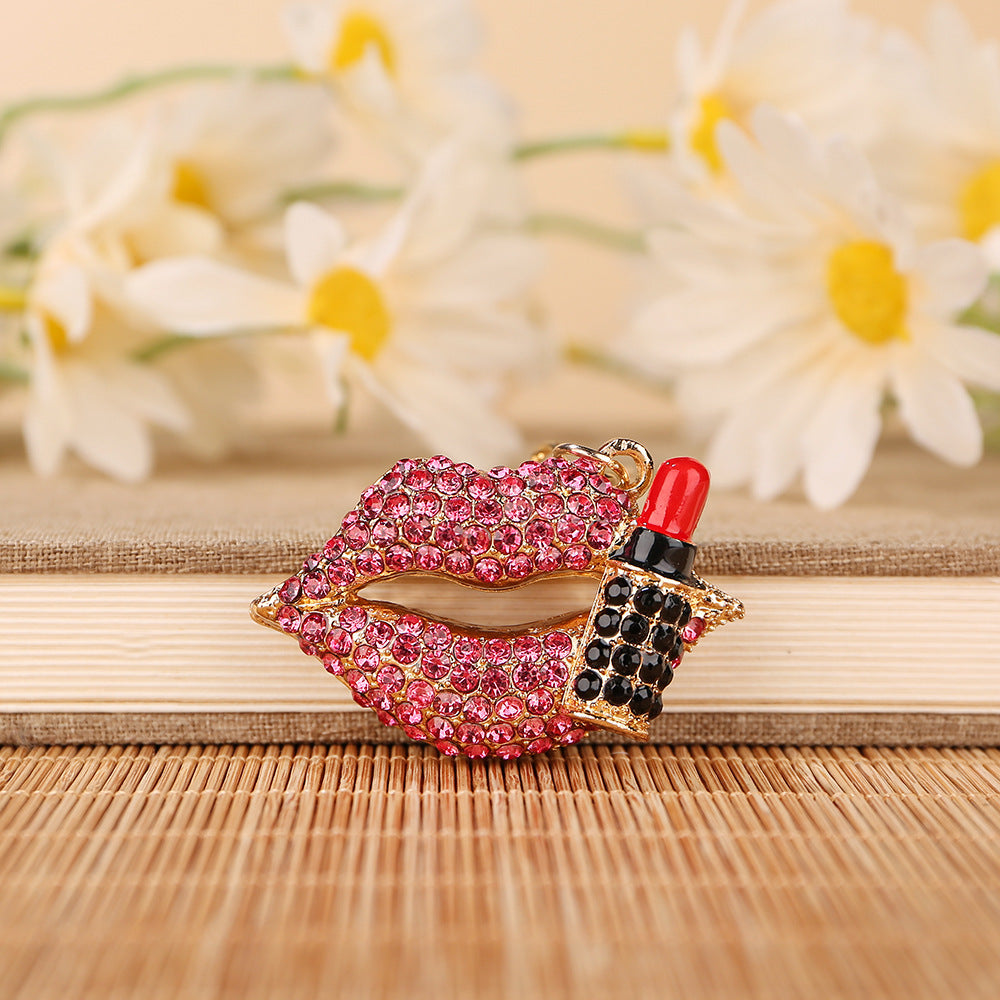 Wholesale Diamond-studded mouth red lips car keychain