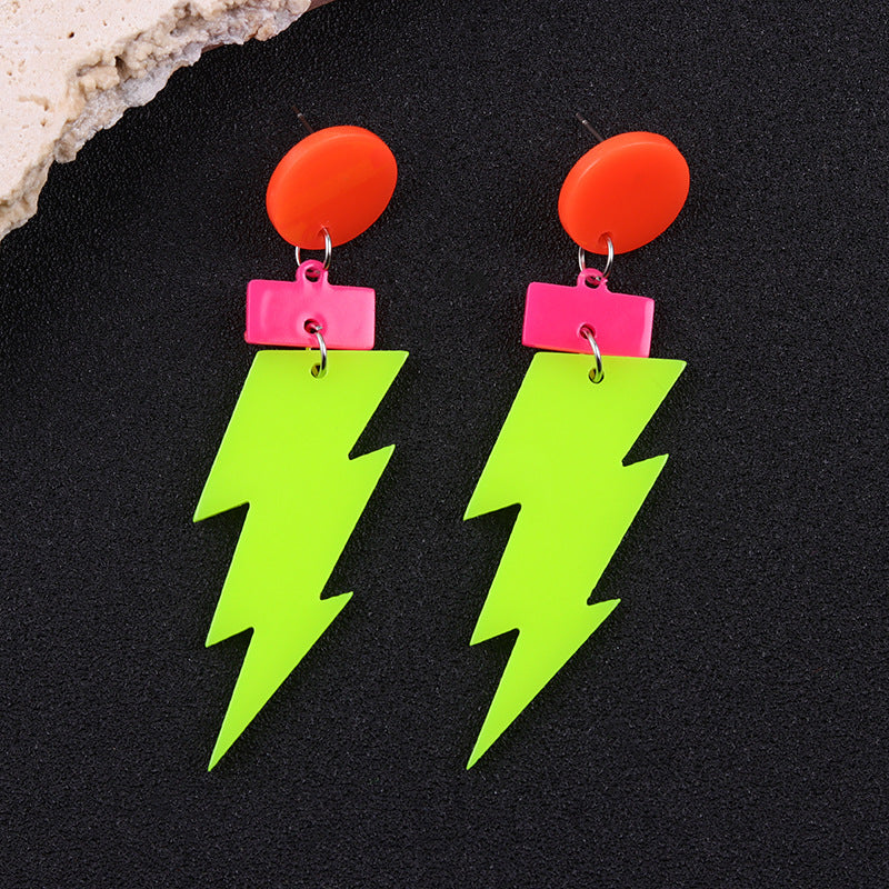 Wholesale Geometric fluorescent lightning bolt round irregular acrylic earrings