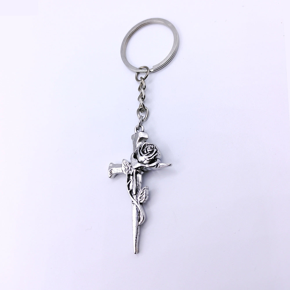 Wholesale Goth Rose Cross Keychain