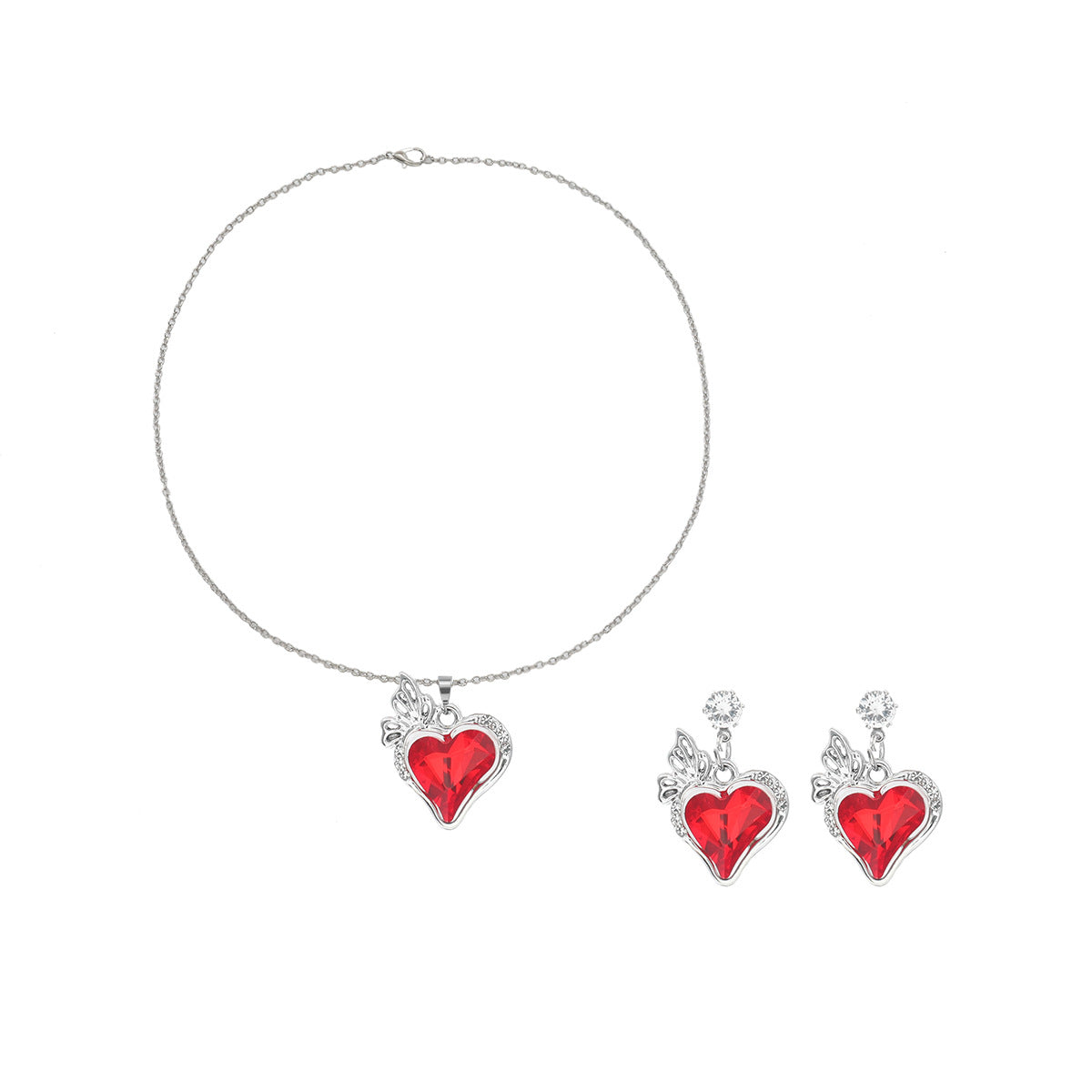 Wholesale Full Diamond Crystal Heart Set Two-Piece Necklace Earrings