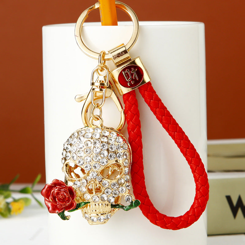 Wholesale Diamond Inlaid Rose Skull Metal Keychains