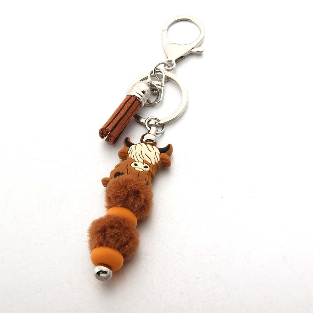 Wholesale Silicone Beads Wool Ball Beaded Cartoon Cow Keychain