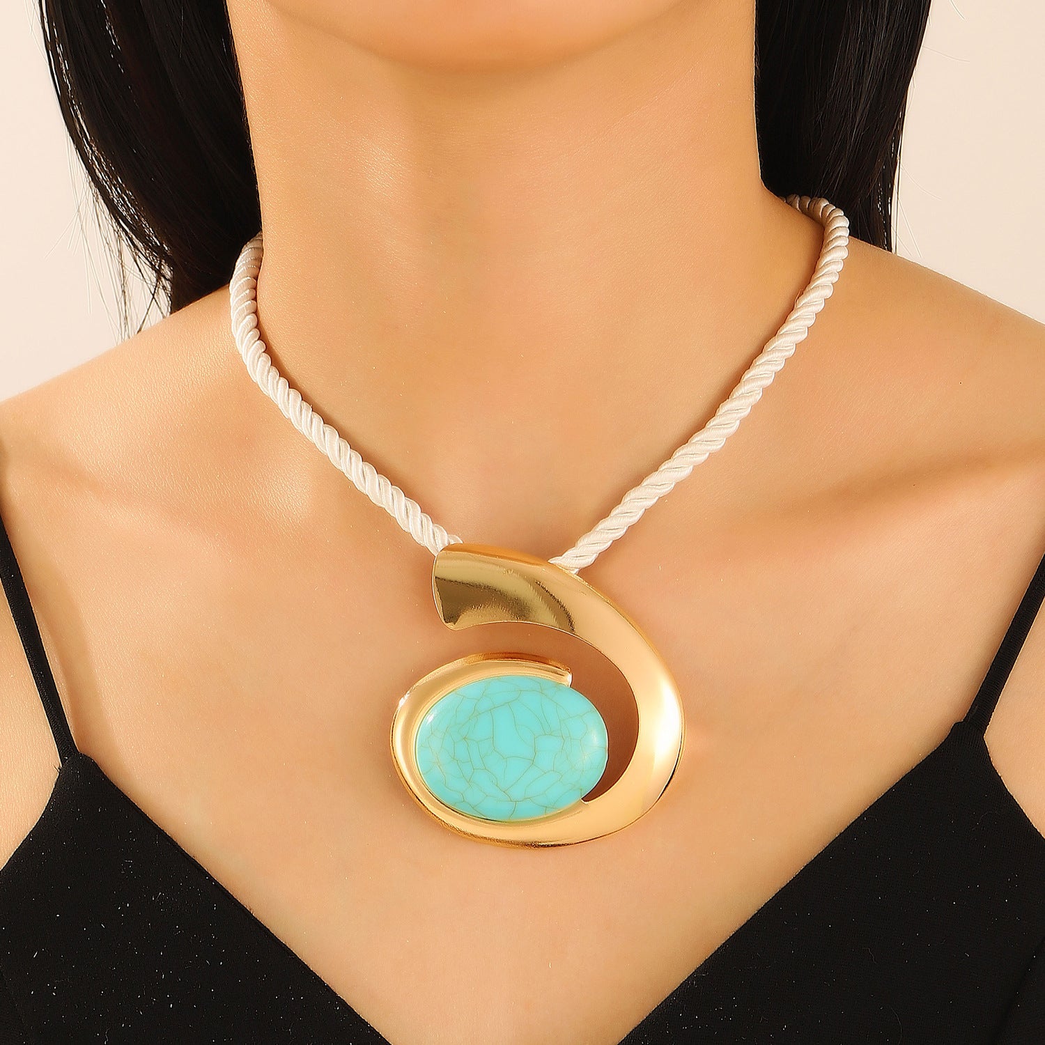 Wholesale Cracked Pine Stone Bohemian Snail Peach Heart Pendant Necklace